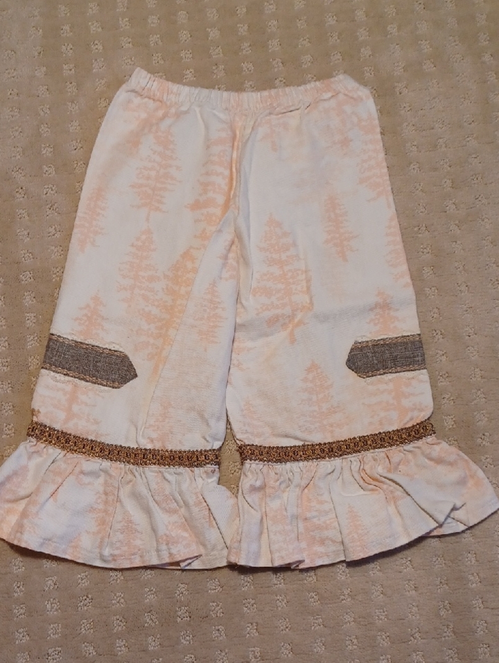 Peach Tree Print Ruffle Hem Girls Pants
